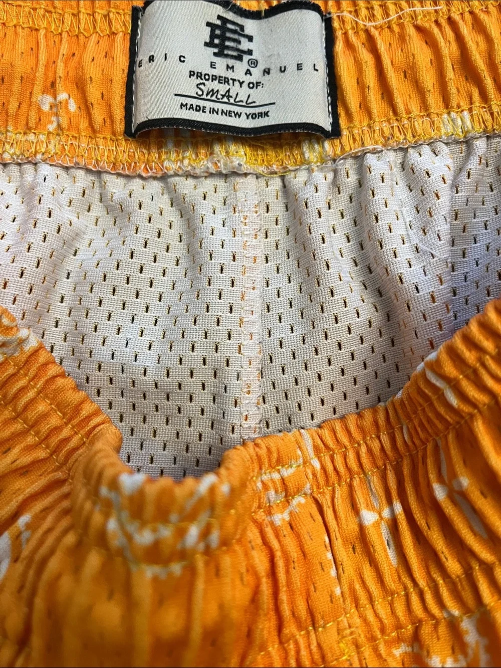 Eric Emanuel Orange and White Paisley Mesh Shorts